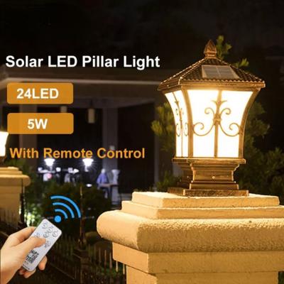 LED Solar Säule Licht Fernbedienung Retro Laterne Wasserdichte Veranda Säulenlampe Nachtlicht